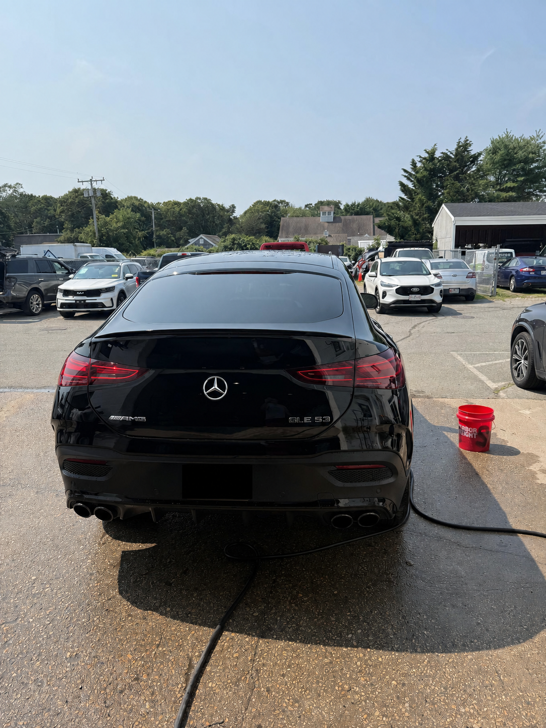 Completed Mercedes-Benz GLE 53 rear body repair at UK Body Work in Hyannis MA